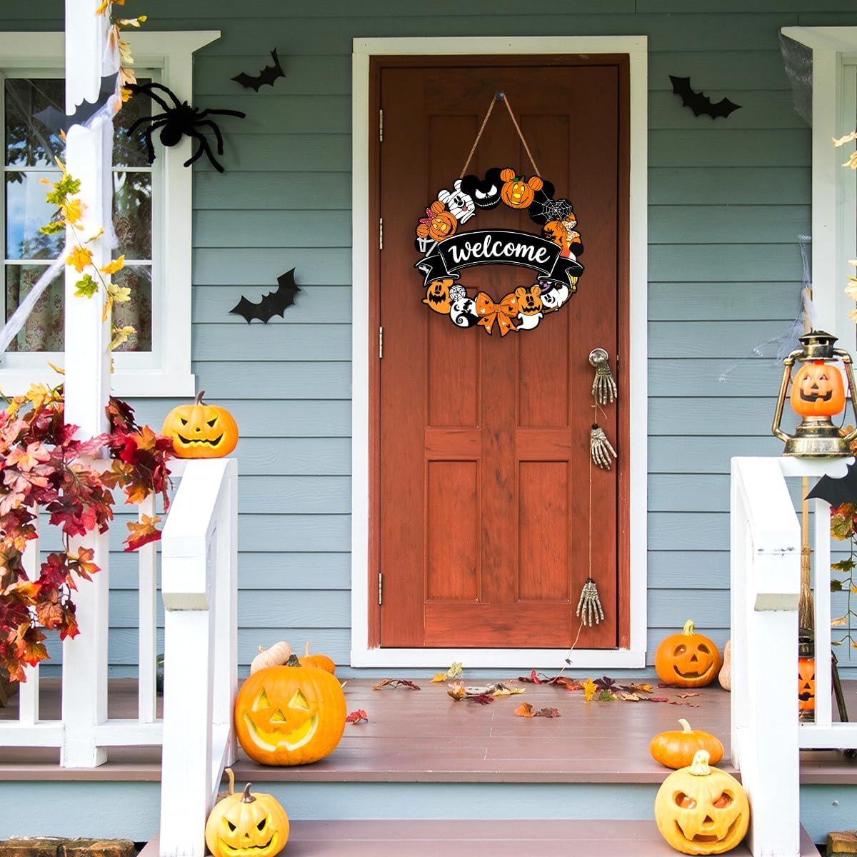 Halloween Mouse Wreath Door Decorations Welcome Wooden Hanging Wall Sign