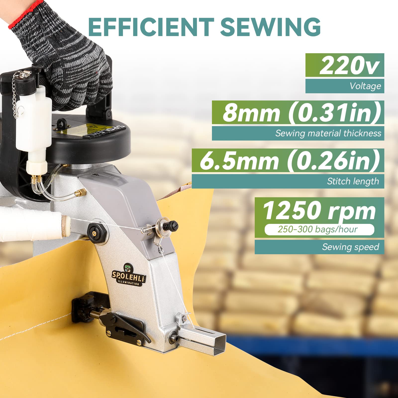 Macchina di chiusura del sacchetto Spolehli portatile Spessore di cucitura 8 mm Adatto per sacchi / sacchetti di tessuto / sacchetti di plastica / sacchetti di riso
