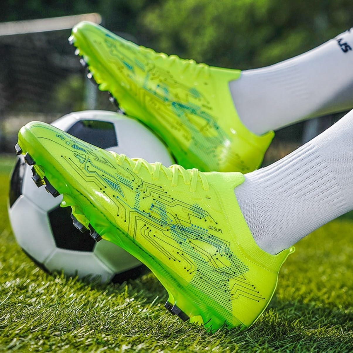 HESBITEUL Soccer Cleats Firm Ground: Unisex FG Football Shoes with Elastic Collar for Training & Matches Yellow
