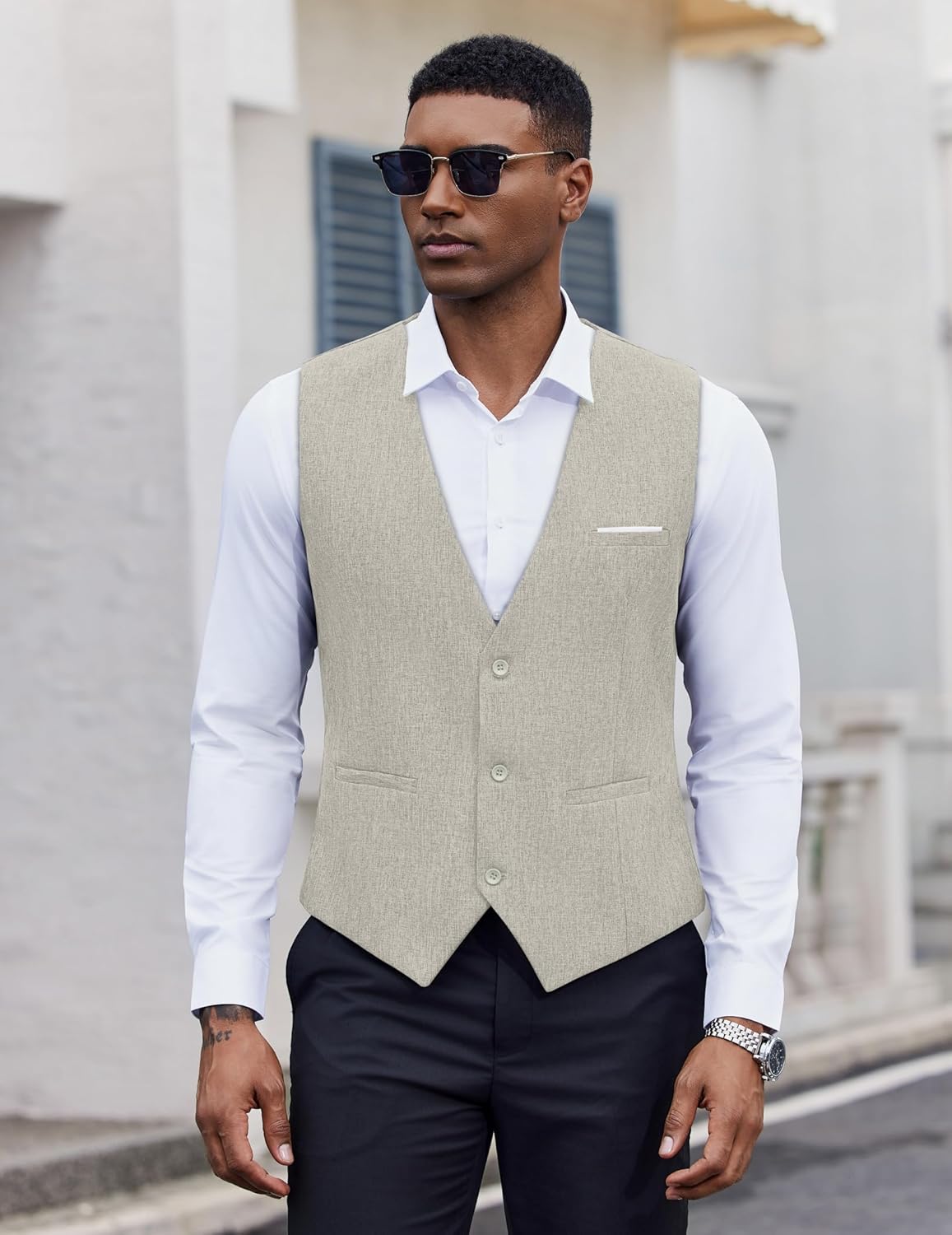 COOFANDY Men's Suit Vest V-Neck Casual Business Vests Lightweight Slim Fit Formal Dress Waistcoat for Wedding Party - Image 3