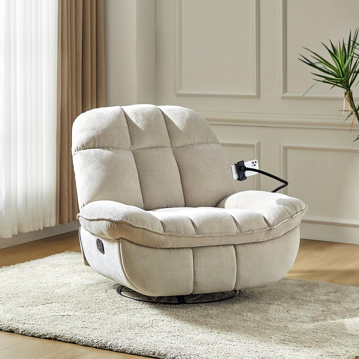 Jace Recliner Sofa 1 Seater 360° Swivel and Rock Modern Upholstered Manual Swivel and Rocker Recliner with Phone Holder Color Beige Jace Recliner Sofa 1 Seater 360° Swivel and Rock Modern Upholstered Manual Swivel and Rocker Recliner with Phone Holder Color Beige