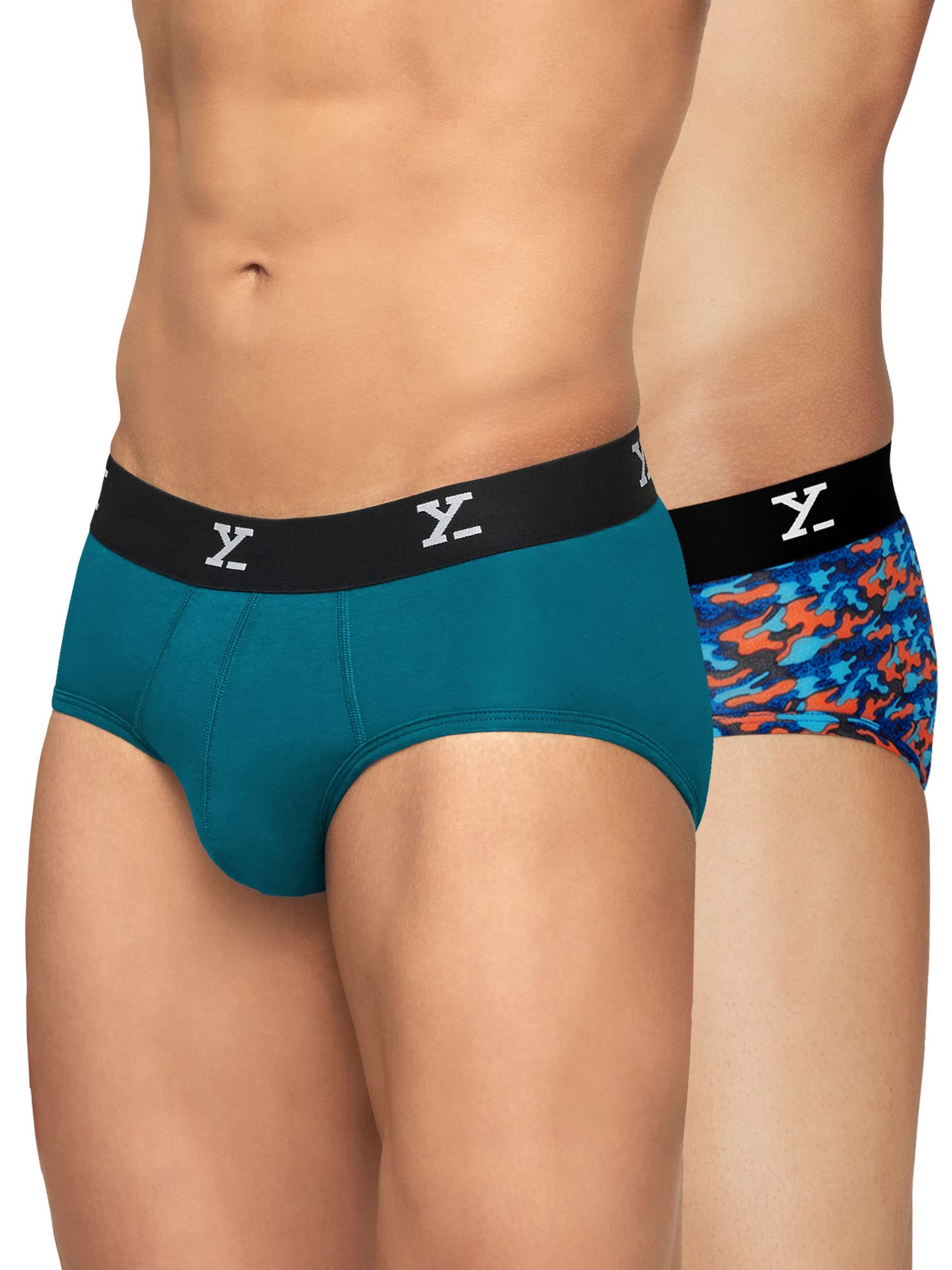 XYXX Men's Ace & Shuffle Micromodal Regular Fit Solid & Printed Antimicrobial Briefs with No Marks Waistband (Pack of 2)