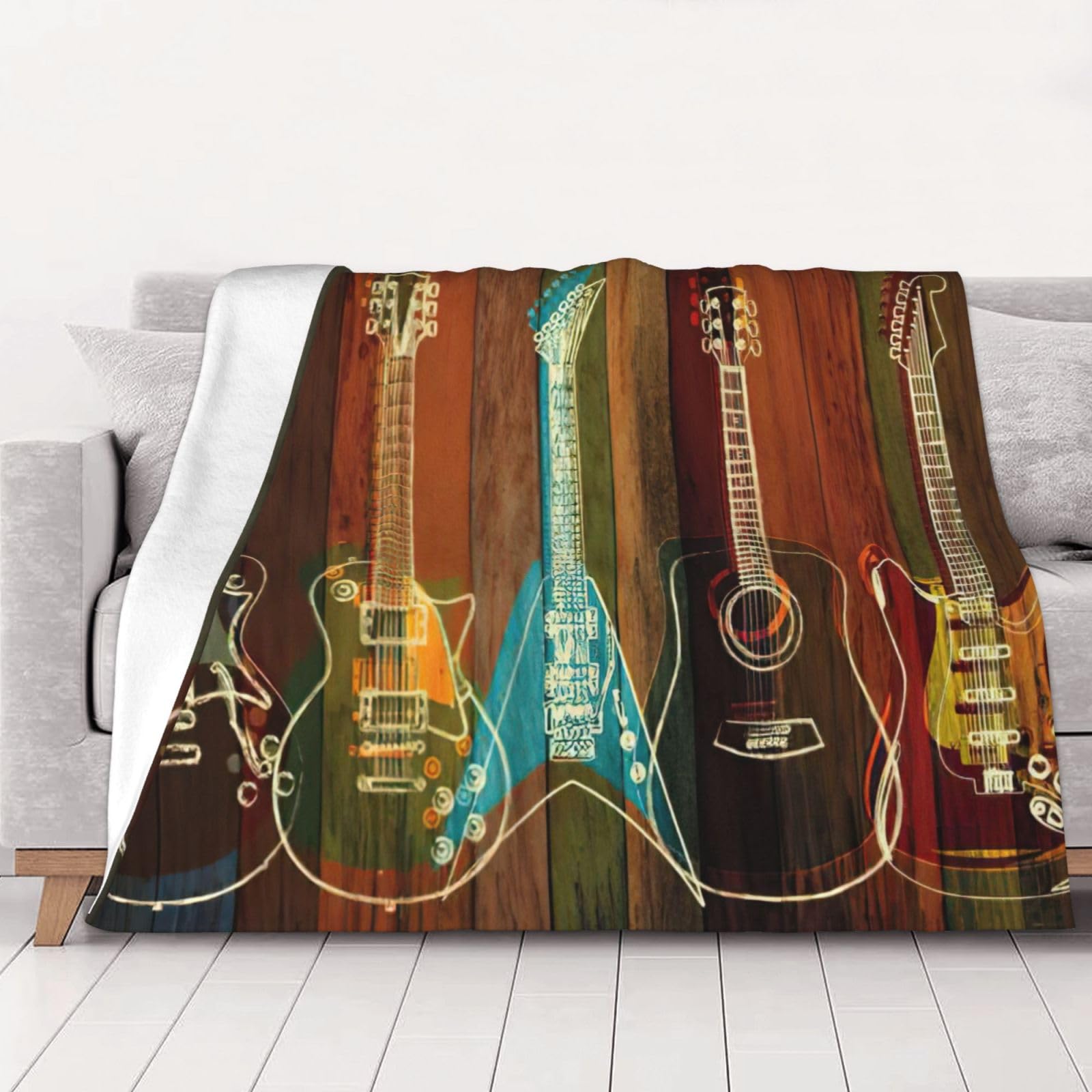 Couverture guitare en flanelle premium : douceur artistique lit et canapé
