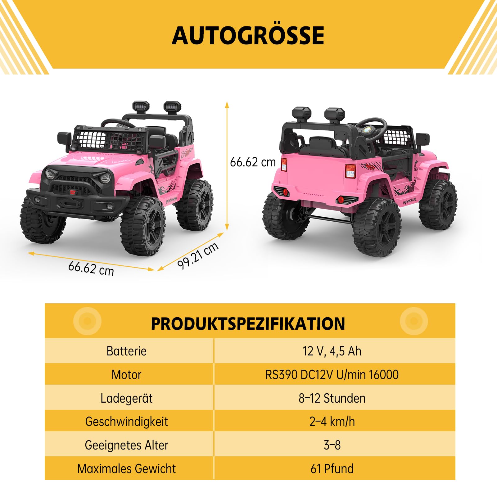 Garvee Voiture électrique Enfant, 12 V Voiture électrique Enfants avec Suspension à Ressort, lumières LED, Bluetooth, 2 Vitesses pour de 3 à 8 Ans