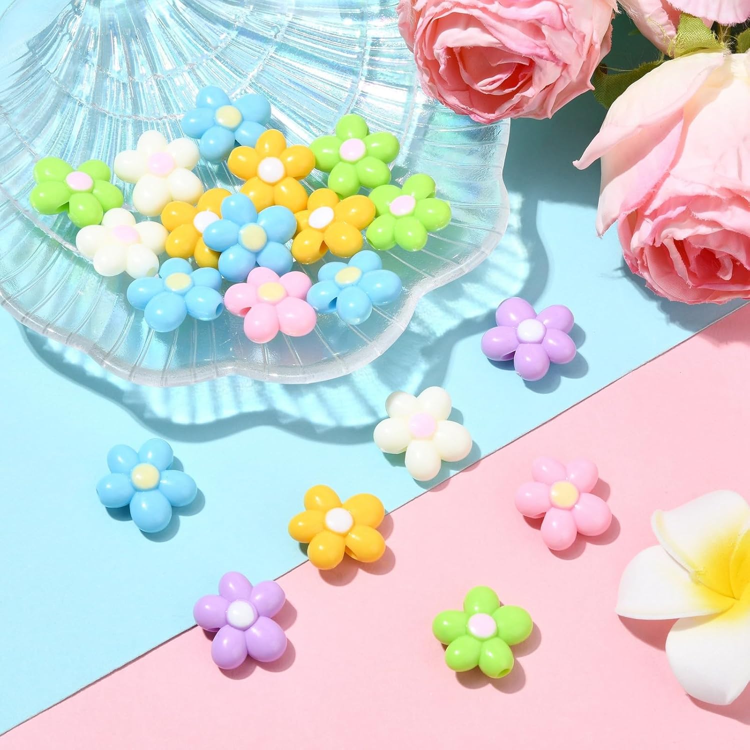 LiQunSweet 60 pcs Mixed Colors Five-Petal Flower Acrylic Beads Lovely Floral Spring Beads for DIY Jewelry Bracelet Necklace Earring Crafts Bag Home Embellishments - Image 5