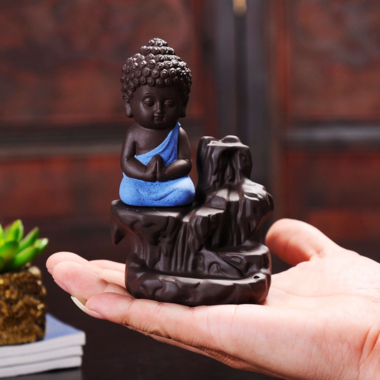 Crafts Bazzar Meditating Monk Buddha Smoke Backflow Incense Holder with 6 Incense Cones