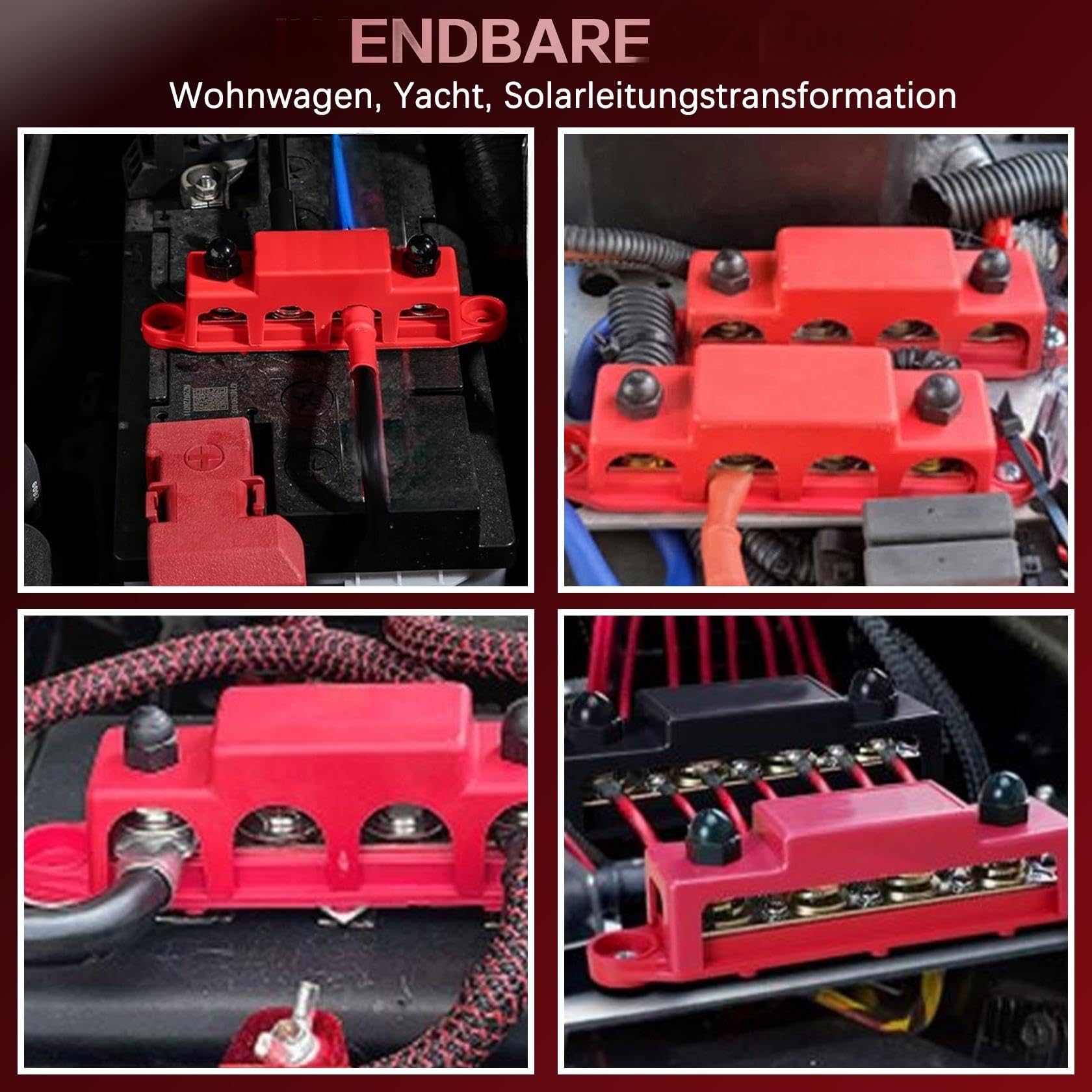 Pindex Sammelschienen Verteilerblock 250AMP DC 12V-48V mit 4 x M8 Klemmenbolzen für Wohnmobile, Schiffe, Yachten, Auto, LKW