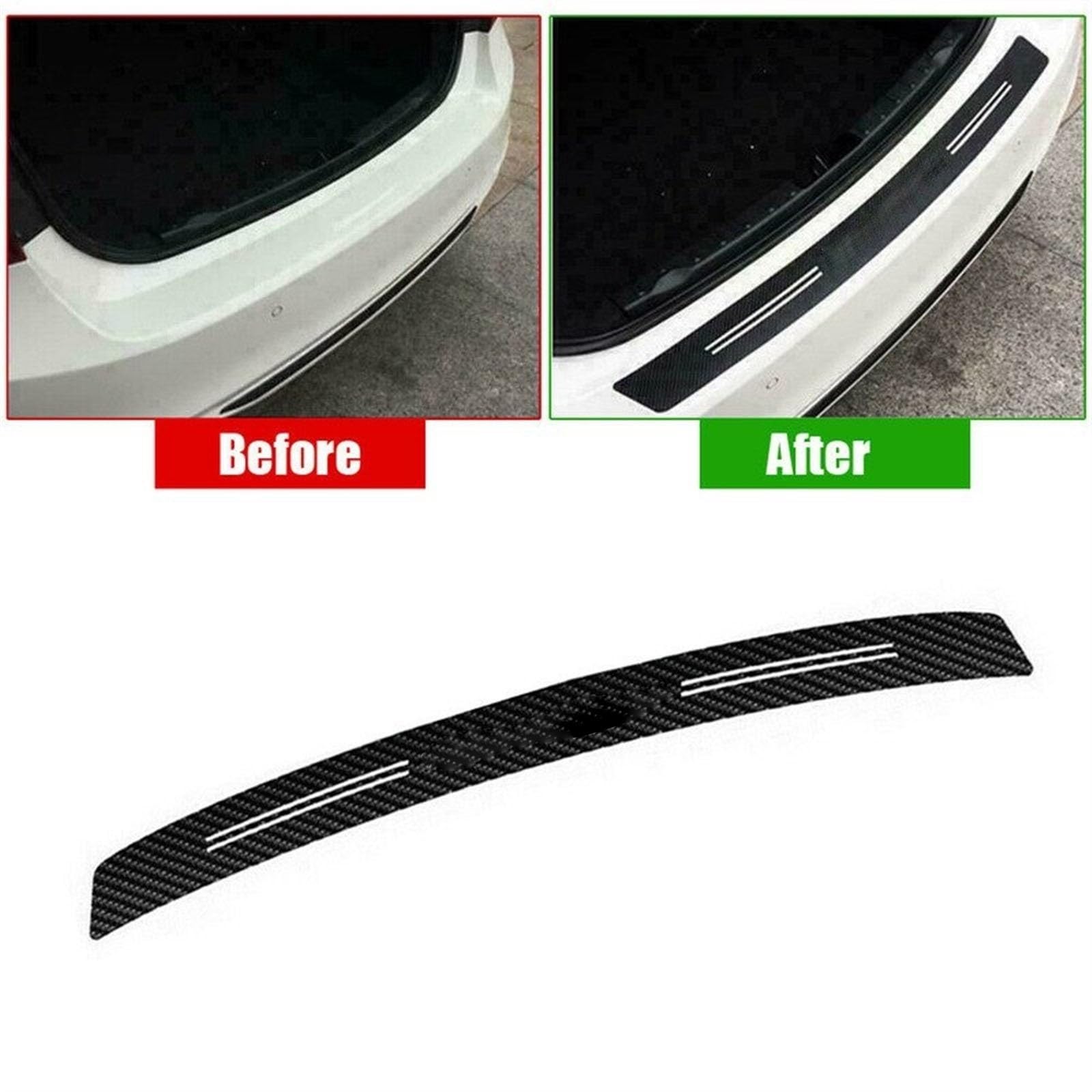 Tira Protectora de Parachoques Adhesivo Protector para umbral de Puerta Coche, 100 cm, 4D, Fibra Carbono, antiarañazos, para Parachoques Trasero