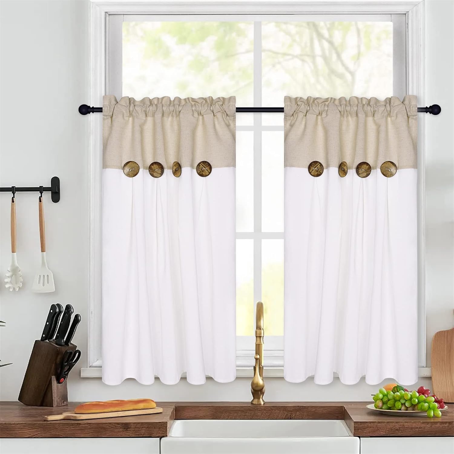 Kitchen Boho Curtains, Farmhouse Short Curtain Panels for Small Window, Cafe Drapes