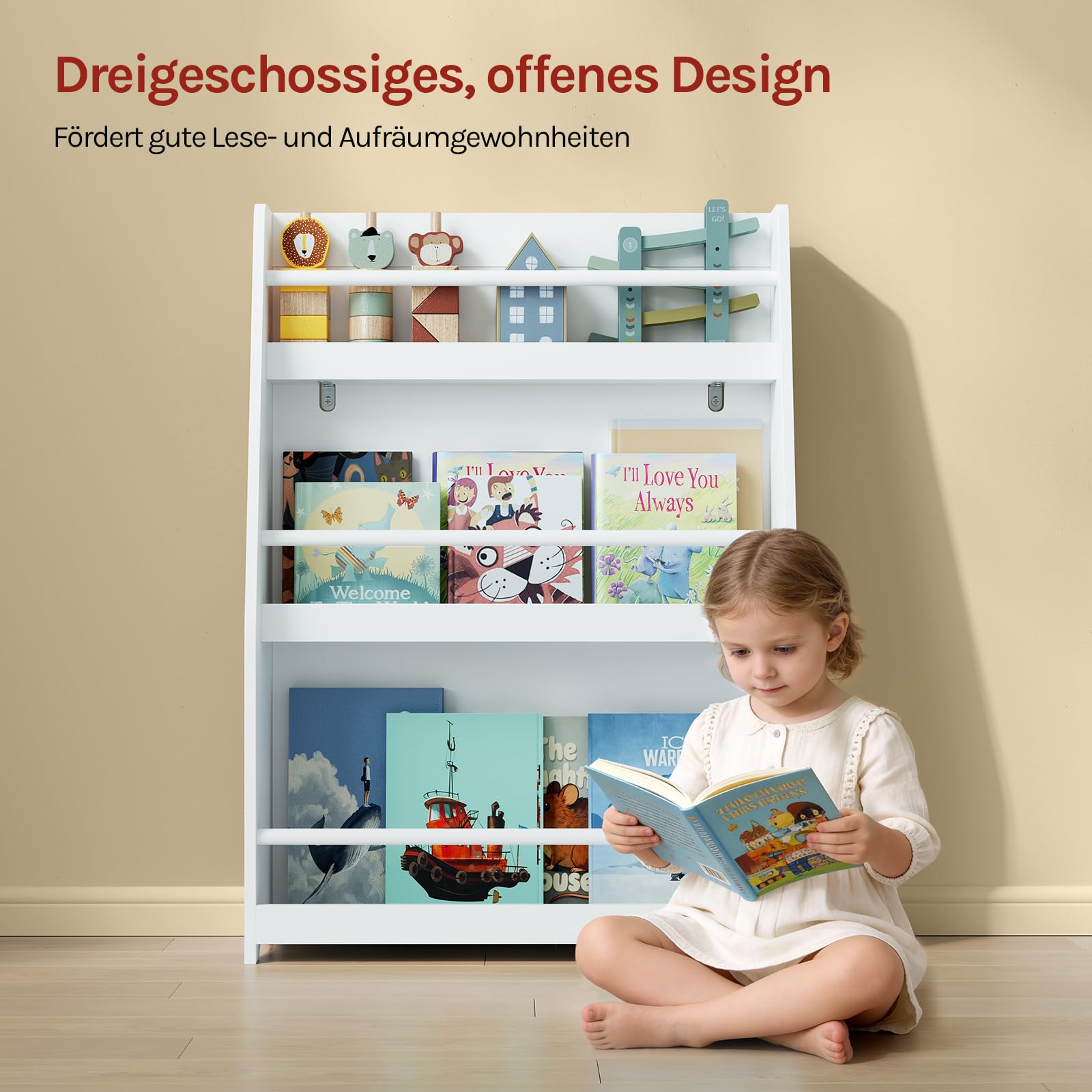WOLTU Kinderbücherregal mit Kippsicherung Weiß