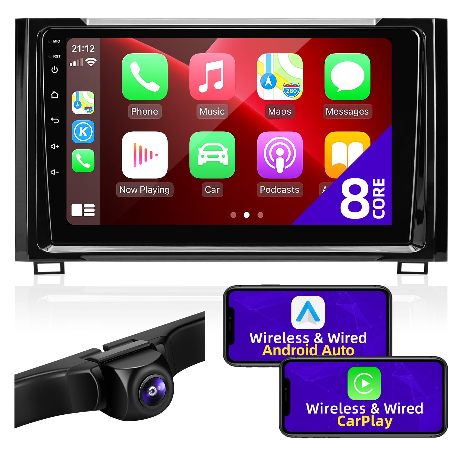 CGOGC Android Car Radio Upgrade Compatible with Wireless Carplay Android Auto 8 core Touchscreen Stereo Bluetooth GPS AM/FM Navigation Backup Camera Media Play Head Unit for Toyota Tundra 2014-2021