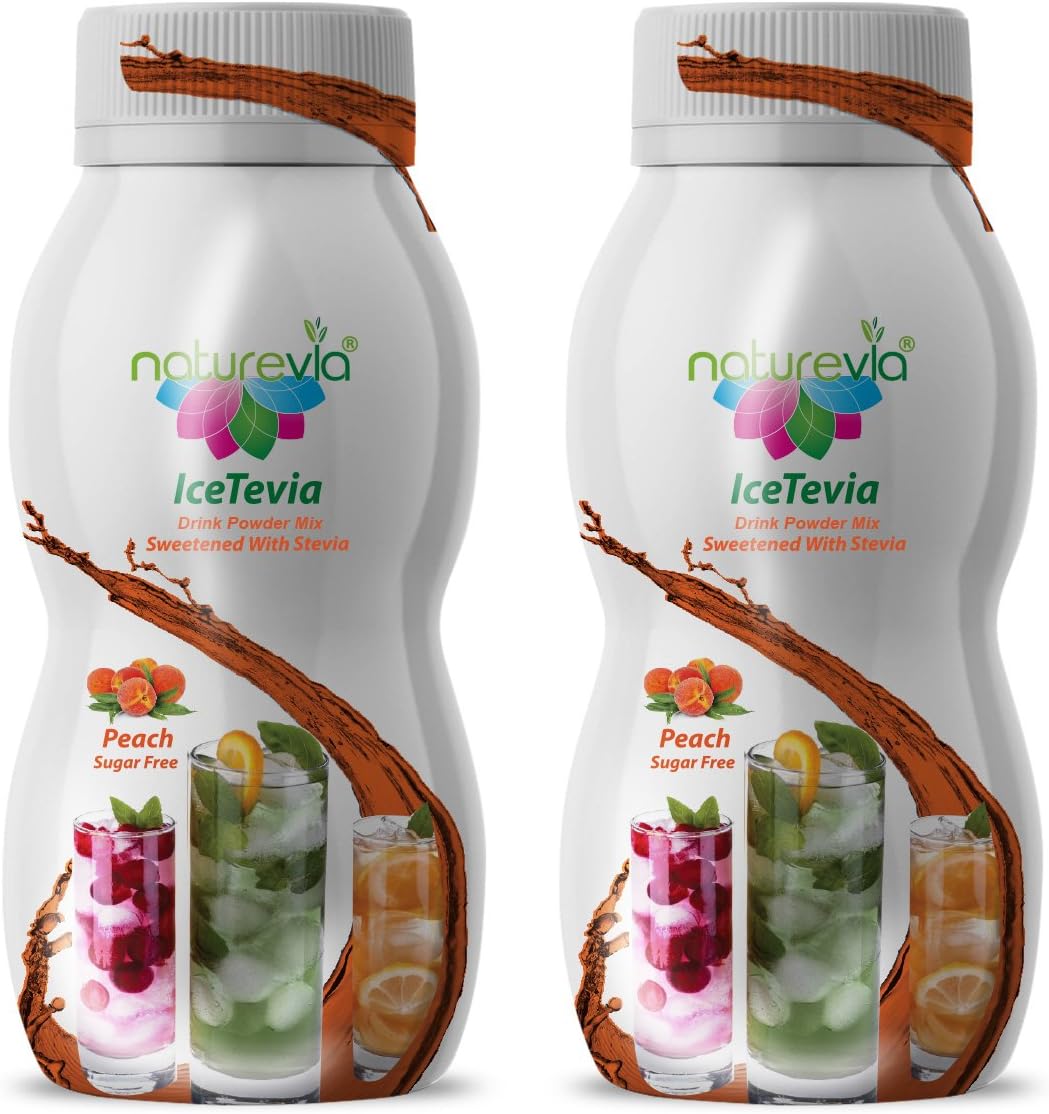 Sugar free Iced Tea Powder Mix Drink with stevia Icetevia Peach with Inulin Prebiotics 10.5 OZ 2-PACK