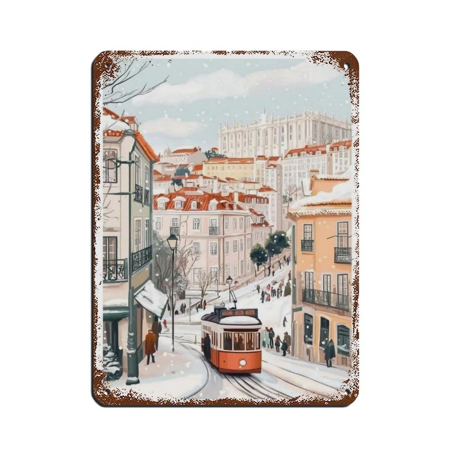 Lxwnze 30L X 40W Cm Lisbon Poster, Portugal Art, Travel Poster Retro Poster Metal Tin Sign Chic Art Retro Iron Painting Bar People Cave Cafe Family Garage Poster Wall Decoration 12X16inch(30X40cm)