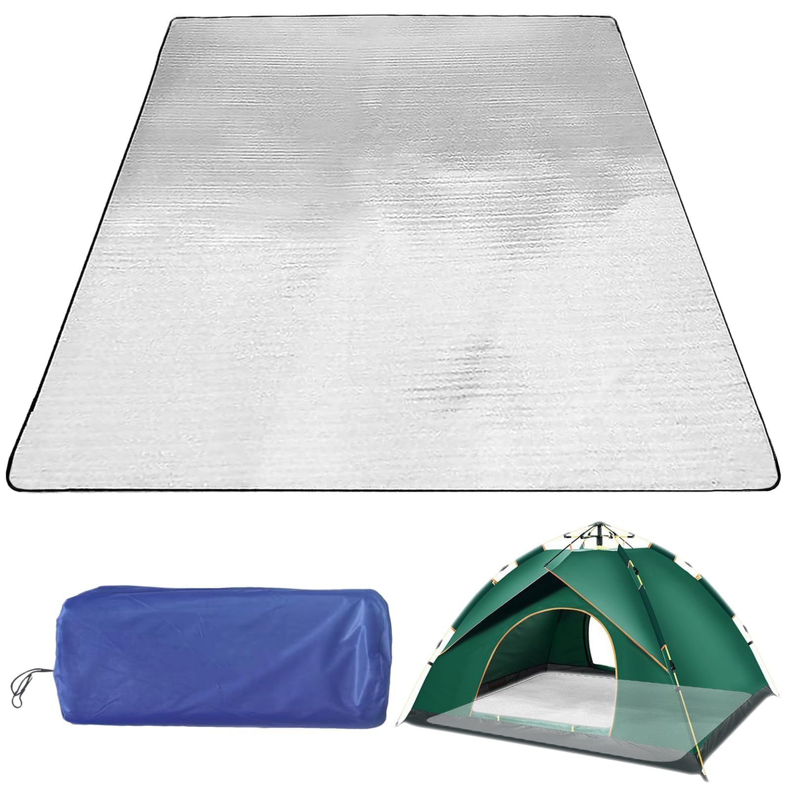 Aluminiowa karimata izolacyjna 200 x 200 cm, składana mata namiotowa, mata kempingowa z folii aluminiowej, dwustronna mata izolacyjna z aluminium, wodoszczelna mata podłogowa, na piknik, plażę