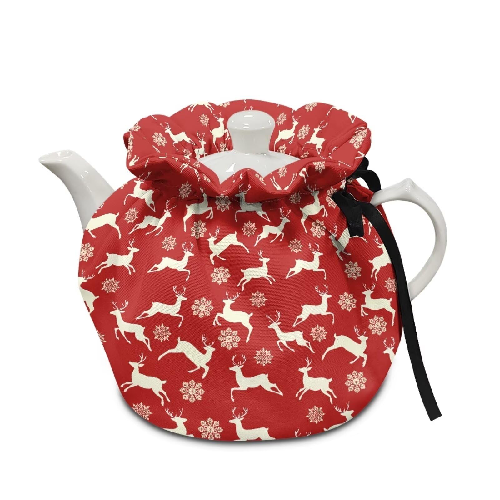 Christmas Reindeer Tea Cosy for Teapots Portable Insulated Tea Pot Dust Cover Kitchen Home Tea Pot Cover Insulation and Keep Warm Gift for Housewife, Friend, Mom