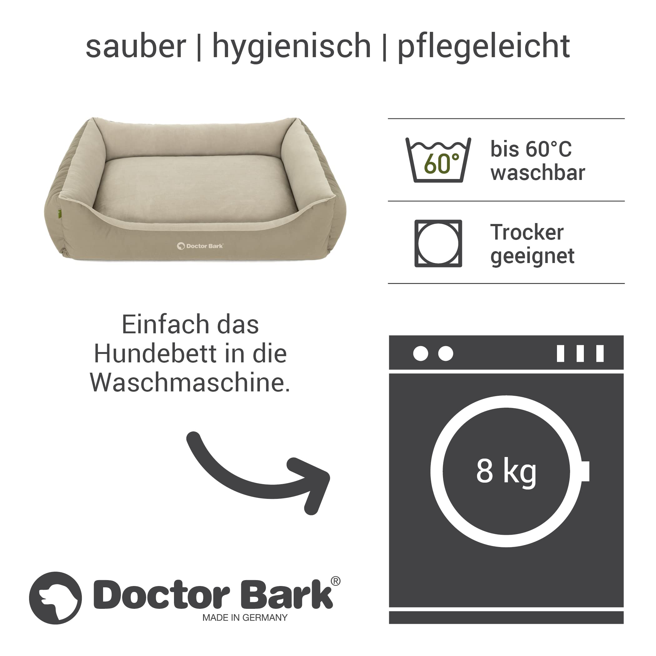 Doctor Bark GreenLabel - Cama para perros grandes, lavable, mullida y suave, resistente y acogedora cama para perros - GreenLabel (XL, 110 x 85 cm, color marrón dorado)