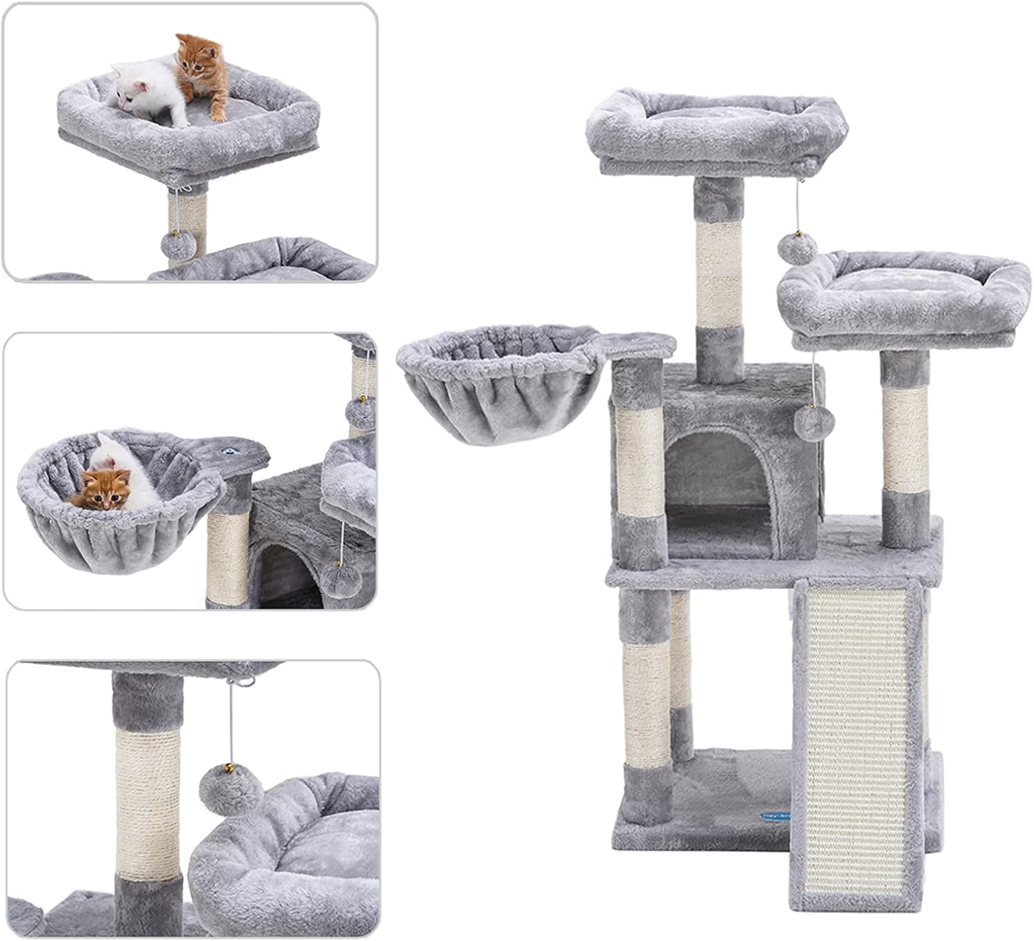 Hey-brother Cat Tree, Cat Tower with Scratching Board,Multi-Level Cat Condo with Basket,Light Grey MPJ009W : Pet Supplies
