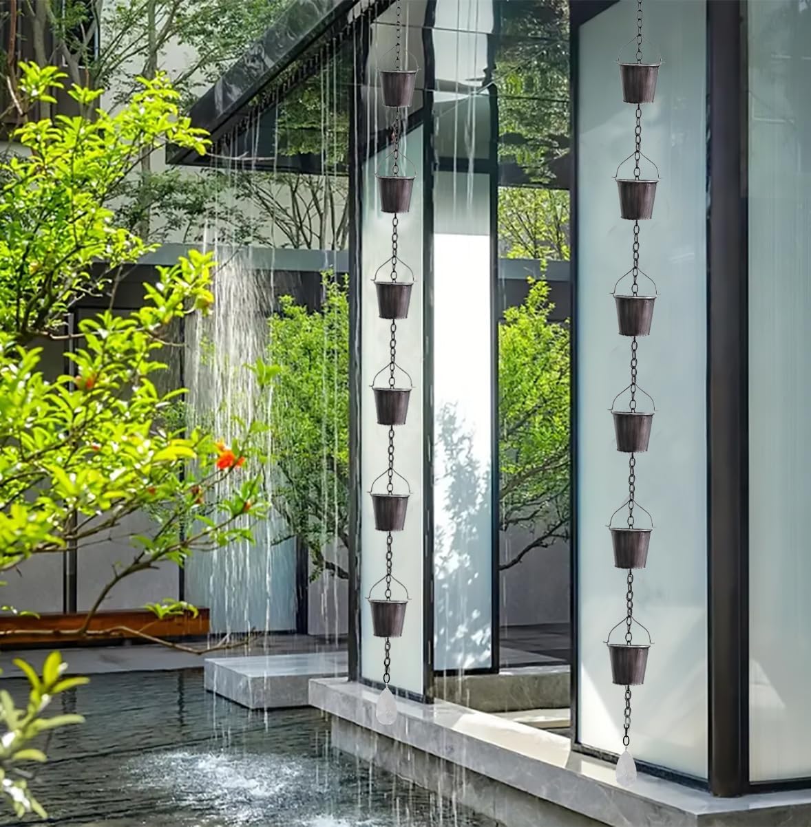 Decorative Rain Chain, 63.8-Inch Black Metal Barrel-Shaped Gutter Chain with Acrylic Diamond Pendant, Downspout Replacement for Garden Drainage