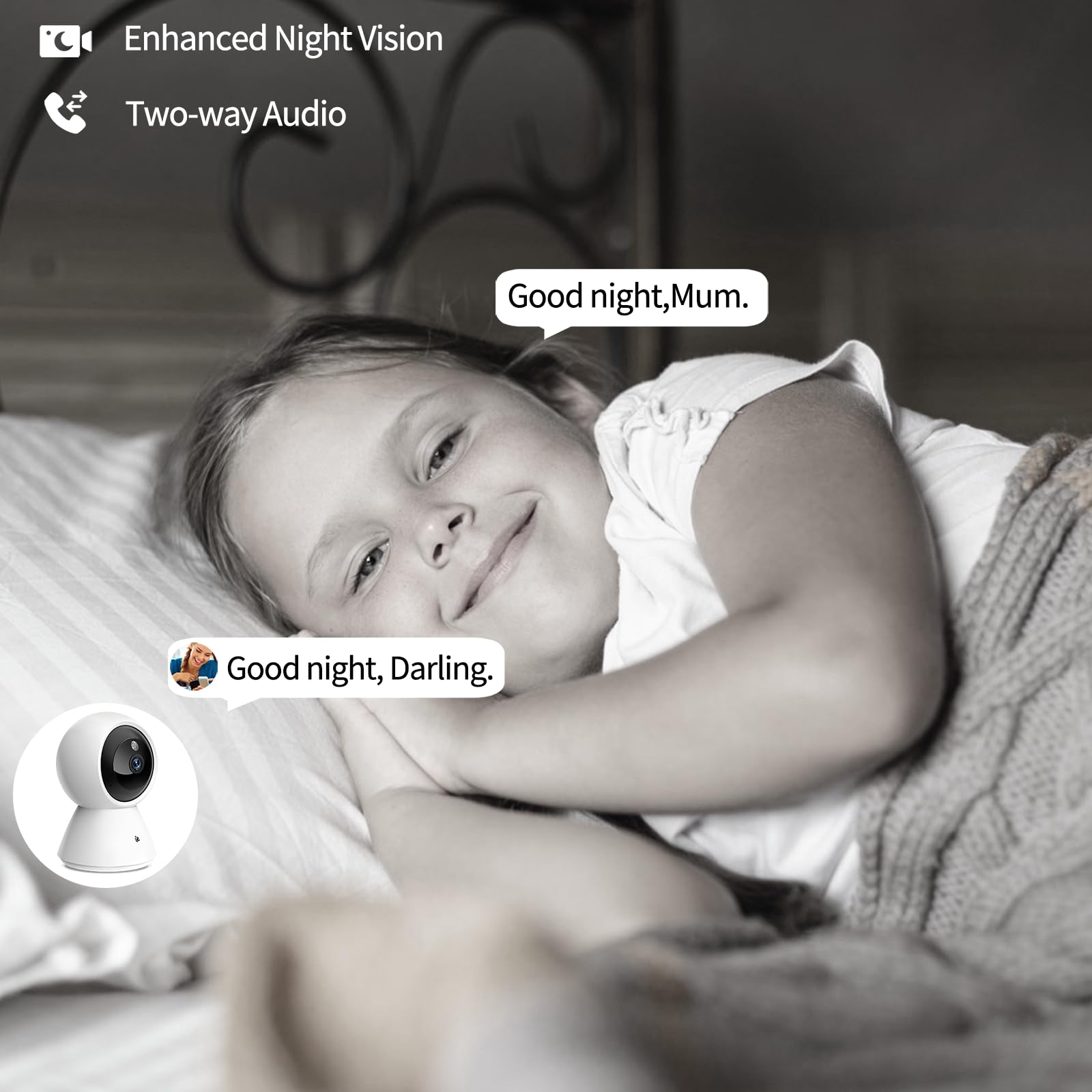 Caméra Surveillance WiFi intérieure 2K(4MP) , 5G/2.4 GHz WiFI Camera, Suivi de Mouvement à 360°, Détection Humaine AI, Vision Nocturne, Audio Bidirectionnel, Compatible avec Alexa pour Bébé/Animaux
