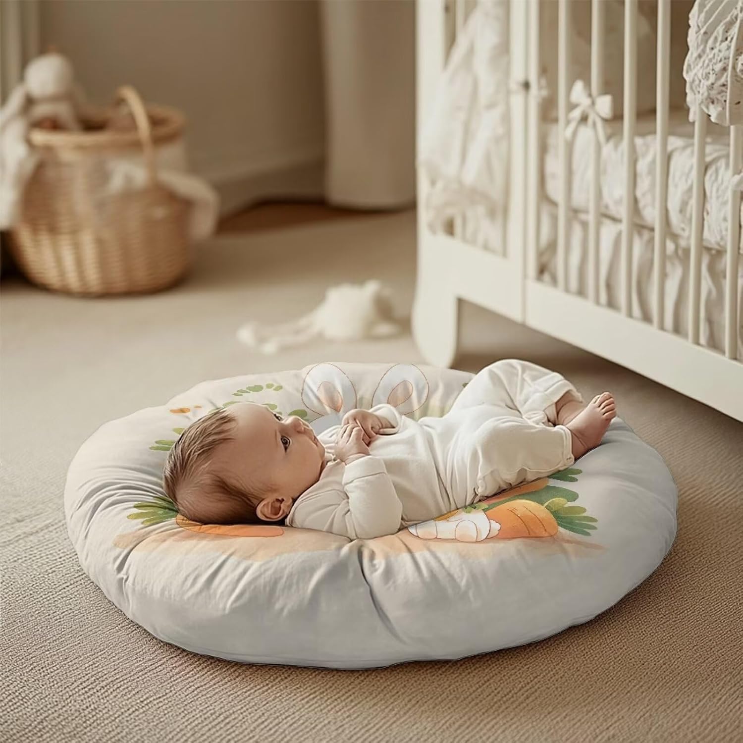 2 Pcs Rabbit and Carrot Newborn Lounger Cover, Removable Portable Soft Comfortable Infant Lounger Baby Floor Seat Protective Cover for Baby Boys Girls Playing Sleeping