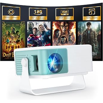 WOLFANG Mini Beamer Tragbarer Projektor mit 1080P Eingabeunterst tzung nativer 720P Aufl sung Automatischer Keystone-Korrektur 50% Zoom & 180  Drehung Kompatibel mit iOS/Android/Laptop/TV Stick