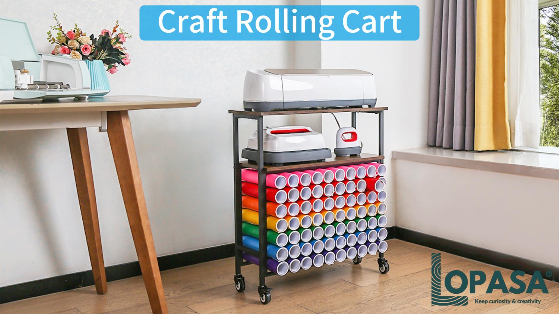 Trironsun Rolling Craft Cart Compatible With Cricut Cutting Machine Stand With Drawers Vinyl Holder, Storage Trolley For Cricut Craft Accessories (Rustic Brown