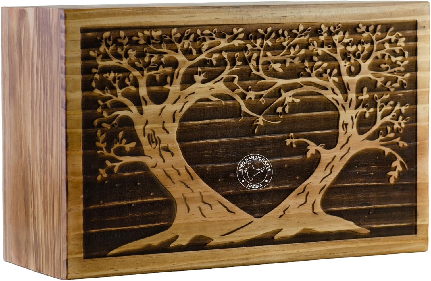 Wooden Cremation Urns for Human Ashes - Twin Tree Heart Design, 180 Cu in - Handmade Memorial Urn for Adults - Tree of Life Urn for Home, Columbarium & Burial 180 Cubic Inches Twin Tree - Heart