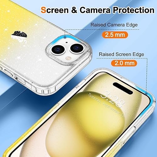 Miniatura 9 de Hython Funda para iPhone 15 Pro Max con purpurina, bonita funda transparente con purpurina brillante, TPU suave antiarañazos, ajuste delgado, a
