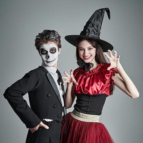 Miniatura 6 de Geyoga 4 sombreros de bruja de Halloween para mujer, sombrero de bruja con cono fruncido a granel, color negro, grande, accesorio de disfraz para