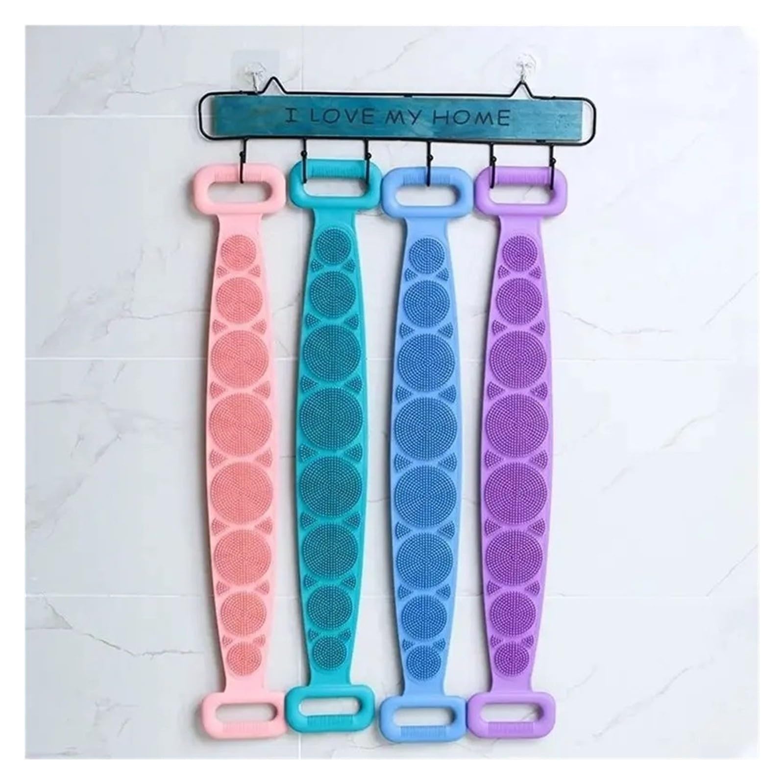 Esponja corporal de silicona, toalla de baño, exfoliante de espalda, cinturón de masaje (azul morado)