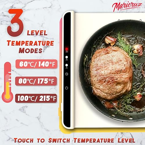 Miniatura 2 de Bandeja eléctrica de calentamiento de alimentos para alimentos, temperatura de 3 niveles y temporizador de 4 horas, apagado automático, bandejas de