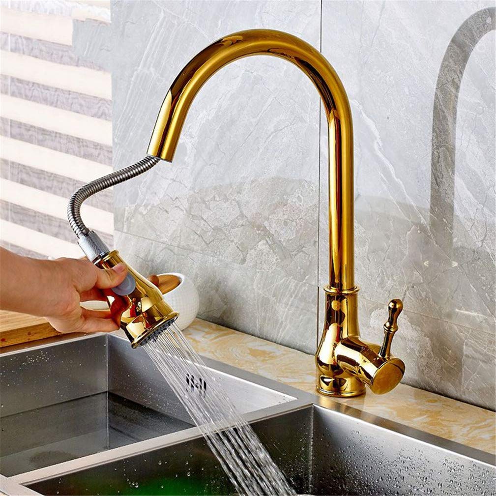 Mitigeur de cuisine extractible en laiton robinet pivotant 360 noir chromé or