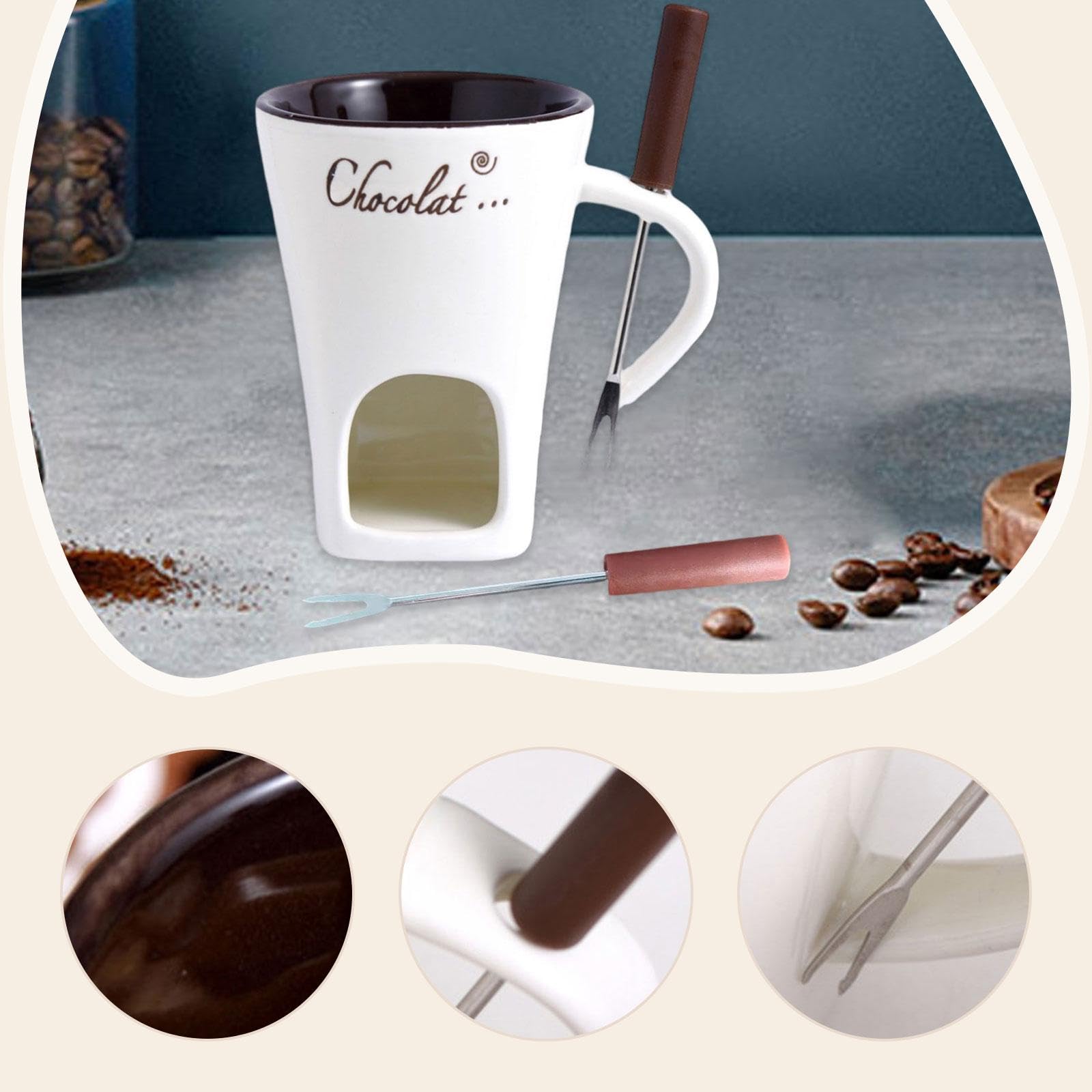 F Fityle Tazza per fonduta da 130 ml, scaldaburro, scioglicioccolato con forchetta, tazza per sciogliere, per caramelle, matrimoni, casa, Bianco