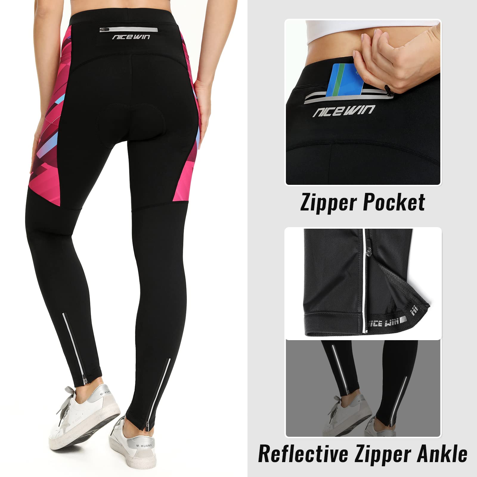 Pantaloni da Ciclismo Donna Invernali Lunghi Imbottiti Bicicletta Pantaloni Corsa Calzamaglia 4D Gel Pad Traspiranti Rapido Asciutto Leggings Sportivi Donna