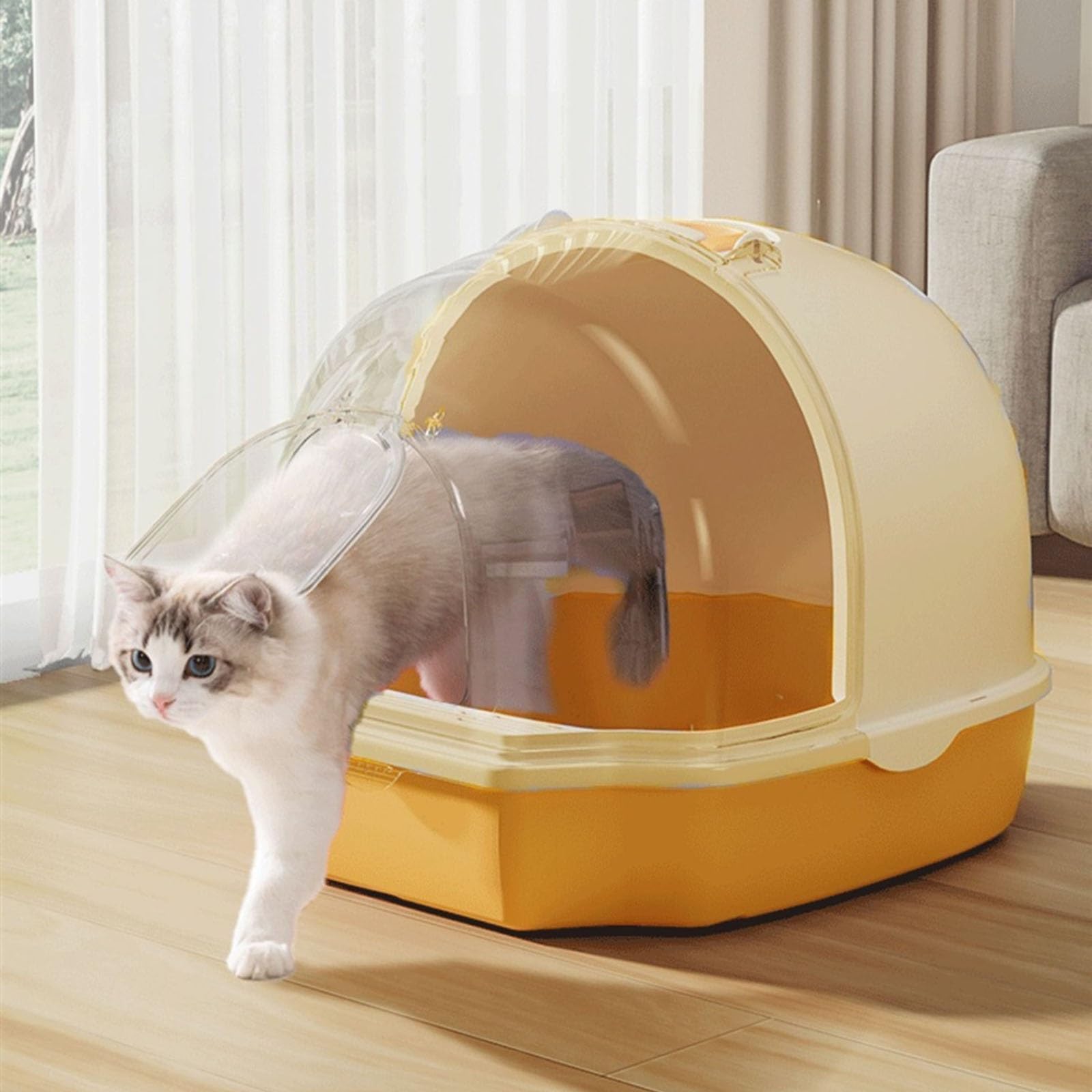 Solo para perros y gatos Arenero para gatos, inodoro totalmente cerrado con puerta, gran arenero para gatos, antisalpicaduras, arena para gatos, artículos para mascotas para interiores (amarillo)