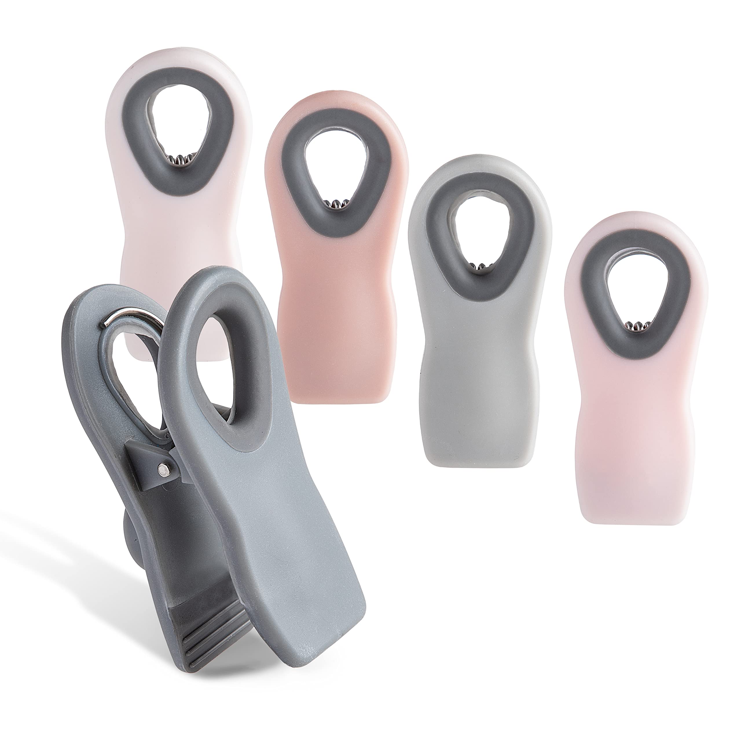 COOK WITH COLOR Bag Clips with Magnet- Food Clips, Chip Clips, Bag Clips for Food Storage with Airtight Seal Grip for Bread Bags, Snack Bags and Food Bags (Pink and Grey, Pack of 5)