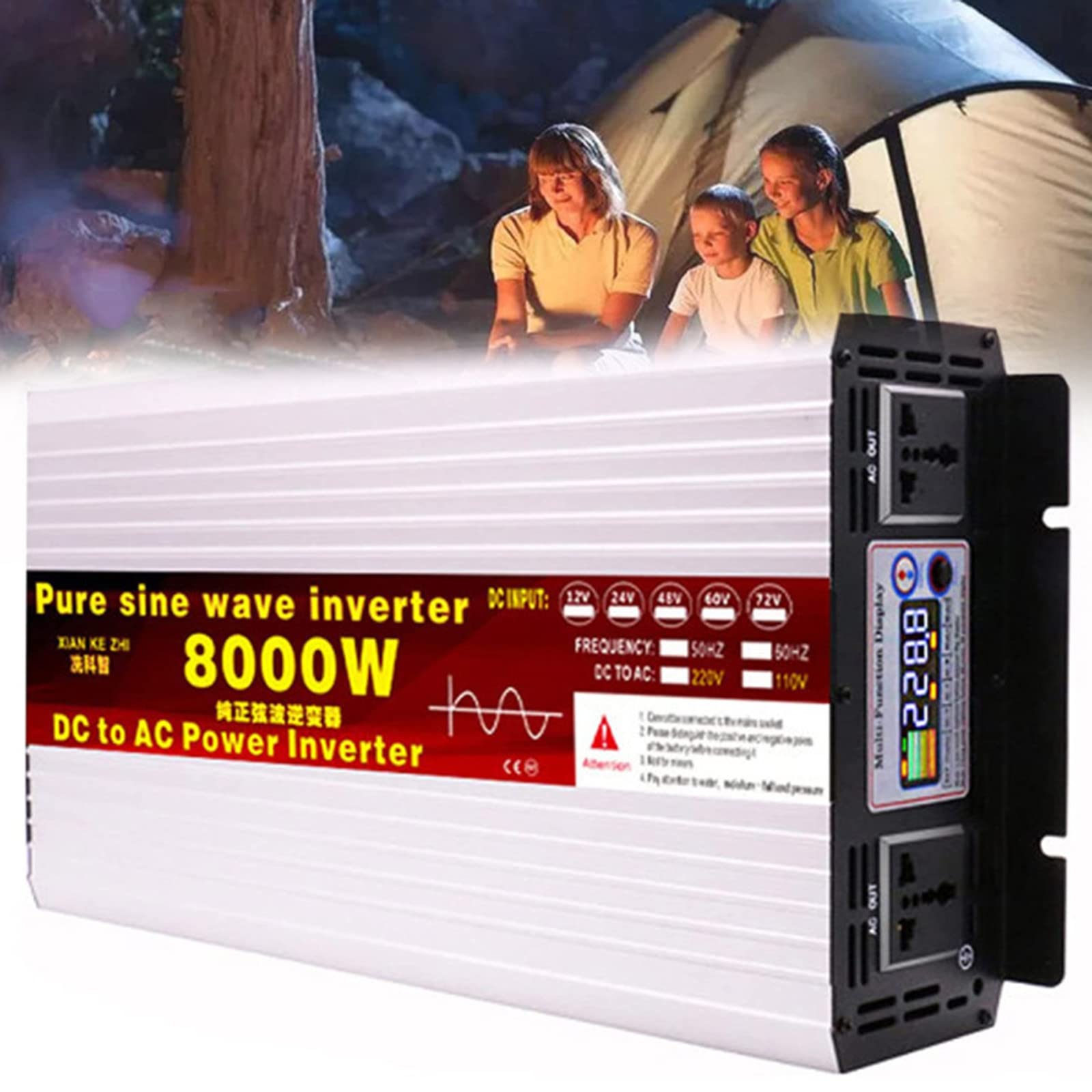 Inversor de Seno Puro de 6000W/8000W, 12V, 24V, 48V, 60V, 72V a 110V, 240V, inversor de Corriente para Coche con Pantalla LCD, 2 Salidas de CA, 8000W-48Vto110V