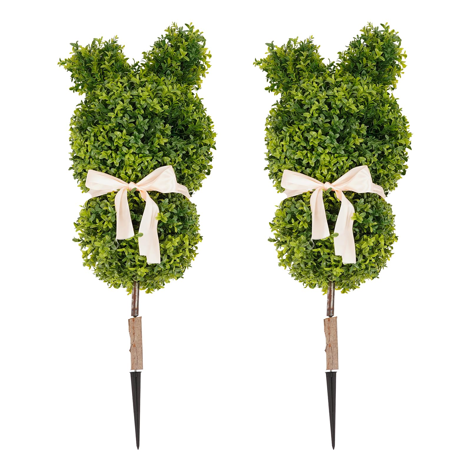 Bunny Topiary, 2 pezzi da 90 cm, bosso artificiale, coniglietto da giardino, conigli pasquali con picchetto per esterni, decorazione da giardino