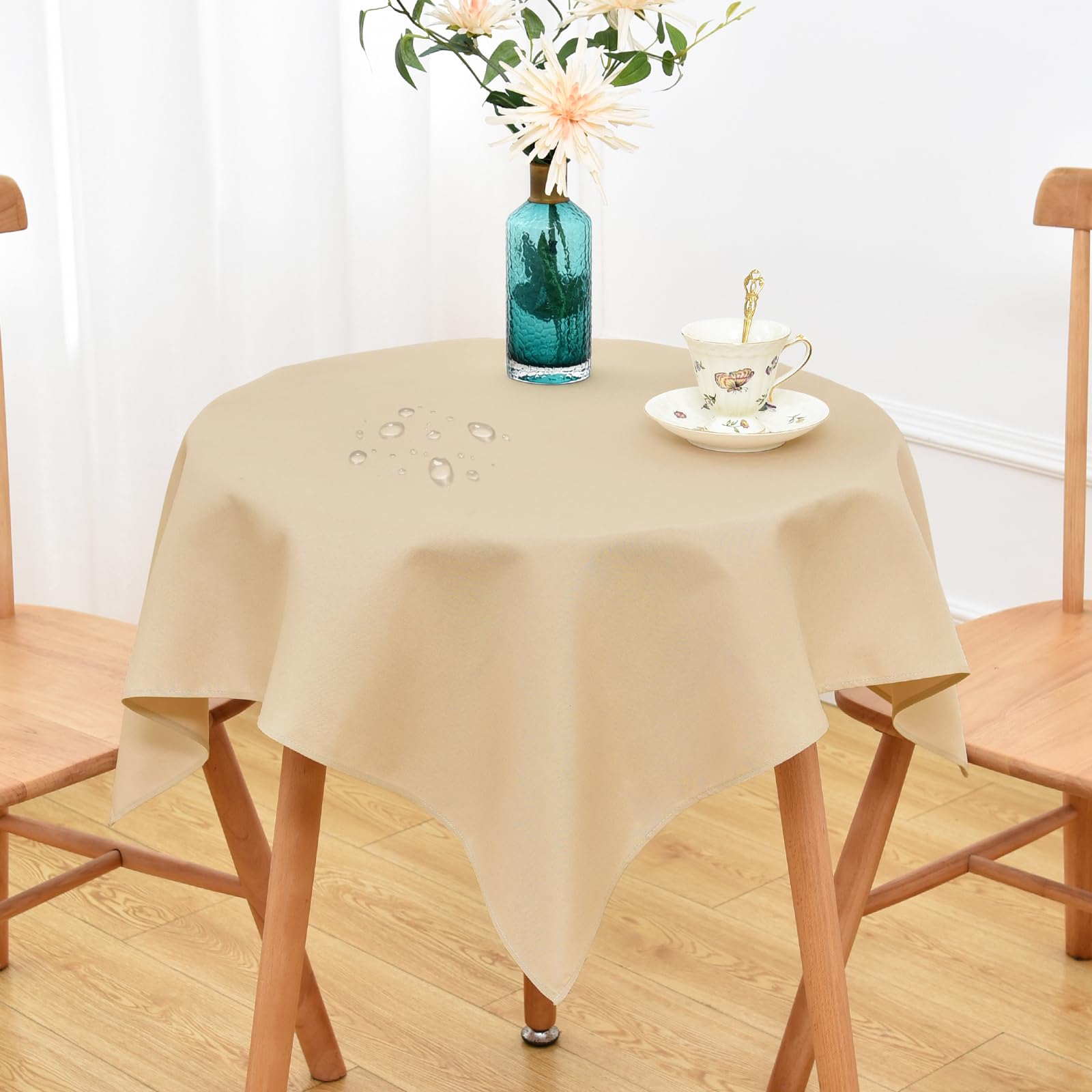 NEWISHER Farmhouse Water Resistant Small Square Tablecloth 92x92 cm (36x36 inch), Faux Linen Table Cloth Wipe Clean, Washable End Table Cover for Kitchen Dining, Party, Banquet Indoor Outdoor (Beige)