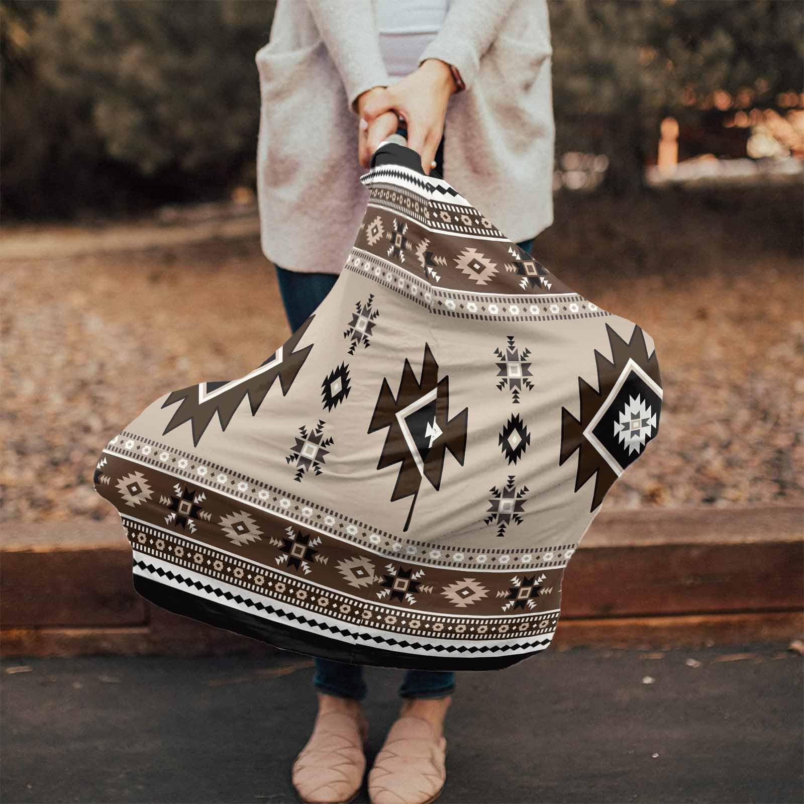 Boho Brown Black Nursing Cover for Breastfeeding Scarf, Ethnic Southwest Style Baby Car Covers Super Soft Multi Use for Canopy Shopping Cart Cover Blanket Stroller Cover
