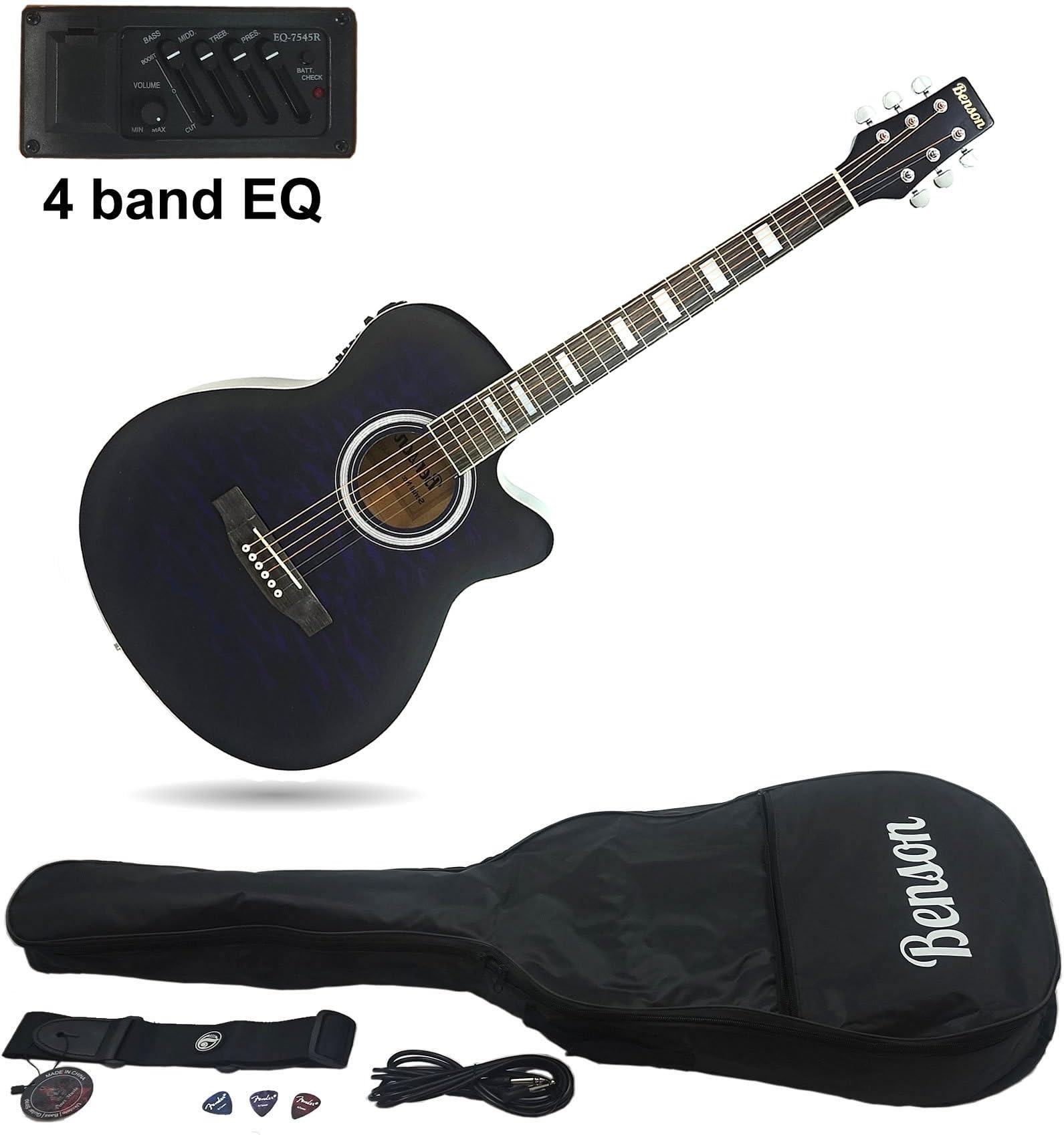 Benson Electric Electro semi Acoustic guitar bundle pack (midnight purpleburst)