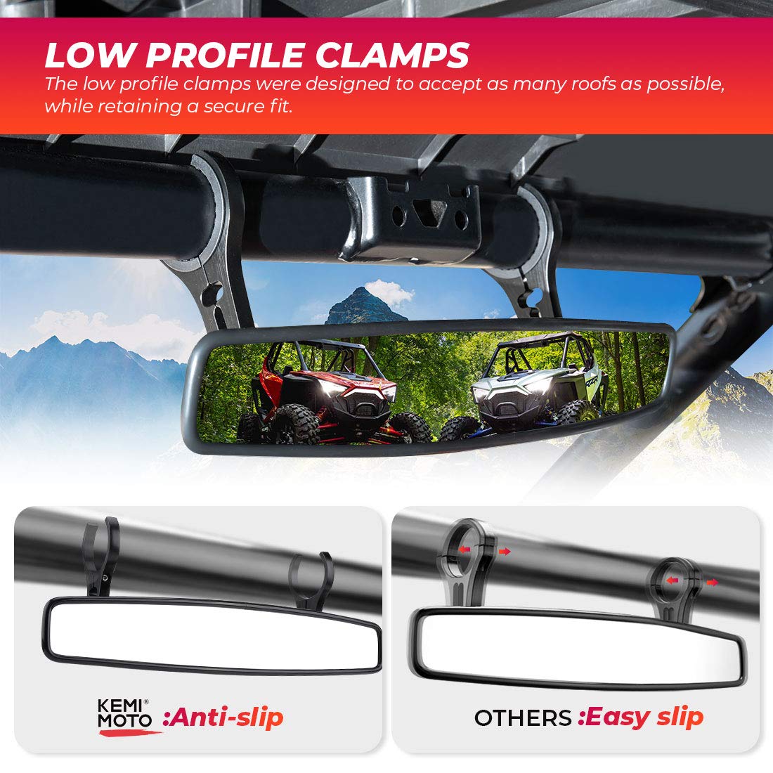 UTV Rear View Center Mirror, 15" UTV Race Mirror with 3/4 1.75" or 2" Clamps Compatible with 2021 Polaris RZR, Honda Pioneer, Can Am Commander Maverick, Honda Talon 1000R 1000X