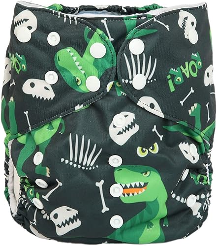 2 a 7 años de edad, bolsillo grande de tela para pañales, reutilizable, lavable, bebé pequeño (dinosaurios verdes)