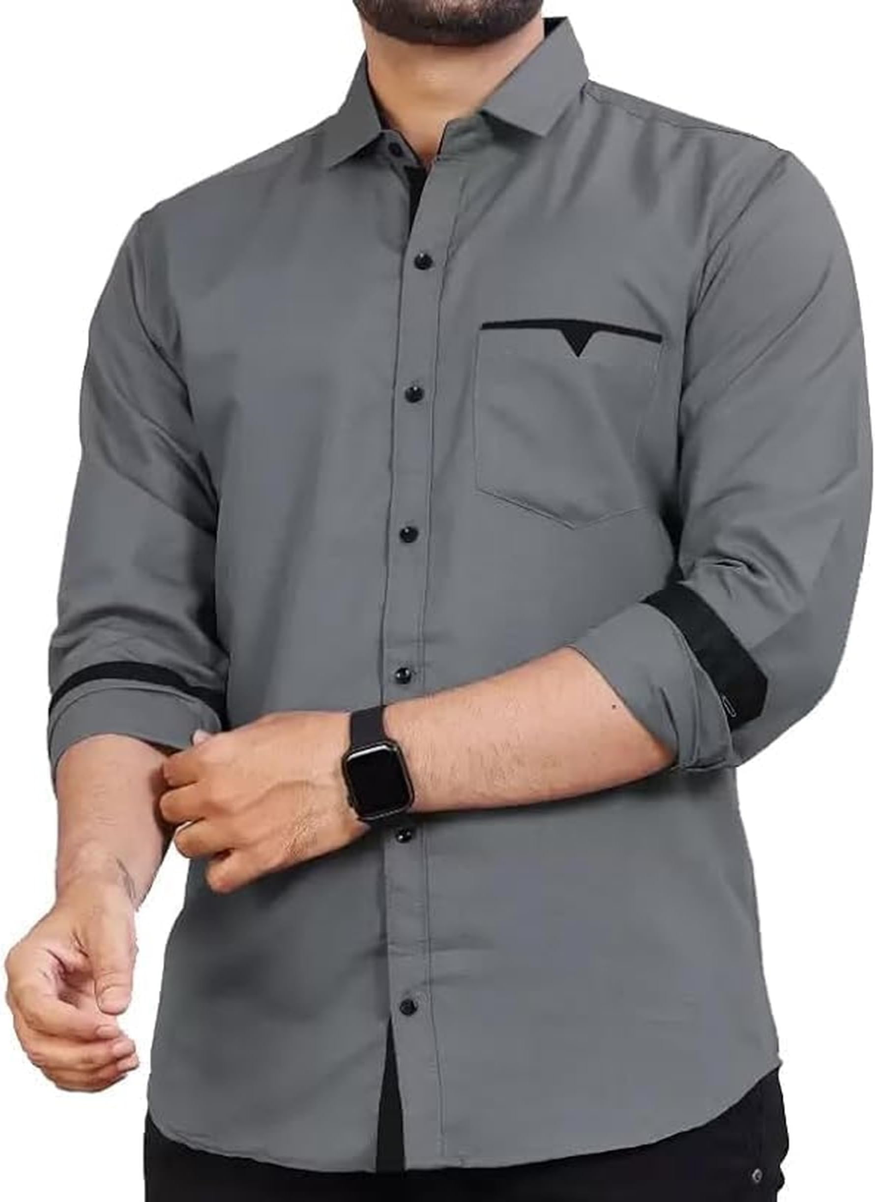 Men's Regular Fit Solid Soft Touch Cotton Casual Shirt with Pocket Design with Spread Collar & Full Sleeves (Available in Plus Size)