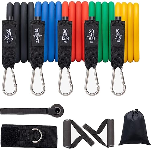 Bandas de resistencia para entrenamiento con asas para hombres y mujeres, bandas de ejercicio para pesas de fitness, entrenamiento, hogar, oficina,