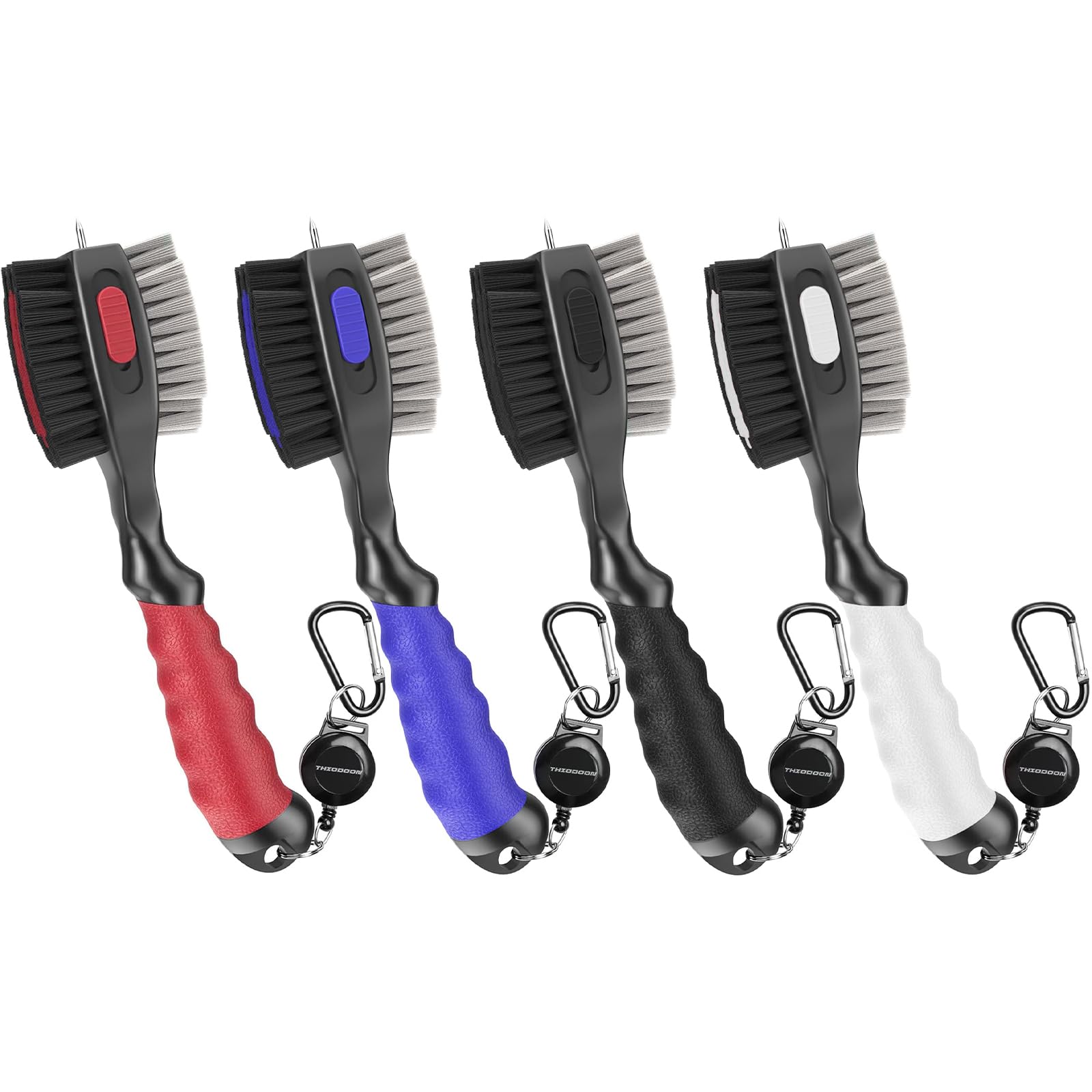 THIODOON 4 Pack Golf Club Brush and Groove Cleaner with Magnetic Keychain Golf Brush Oversized Head and Retractable Spike Golf Club Cleaner Golf Accessories for Men, Best Golf Gifts for Men