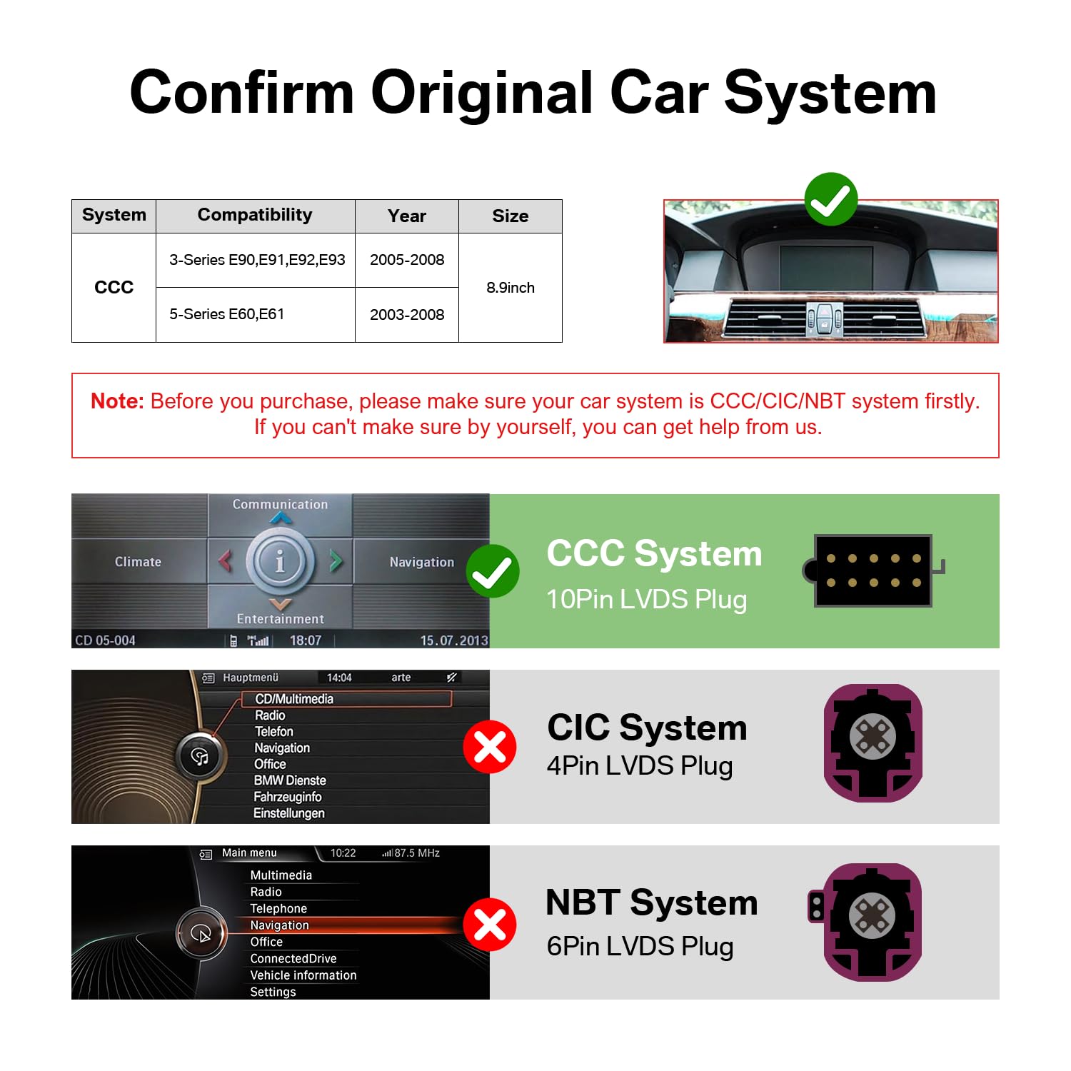 Linux Autoradio für BMW 3er 5er CCC System mit CarPlay & Android Auto | 8,8 Zoll, E90 E91 E92 E93 E60 E61 (2003-2008) Plug & Play, erhält Original iDrive, Lenkradsteuerung OEM Rückfahrkamera
