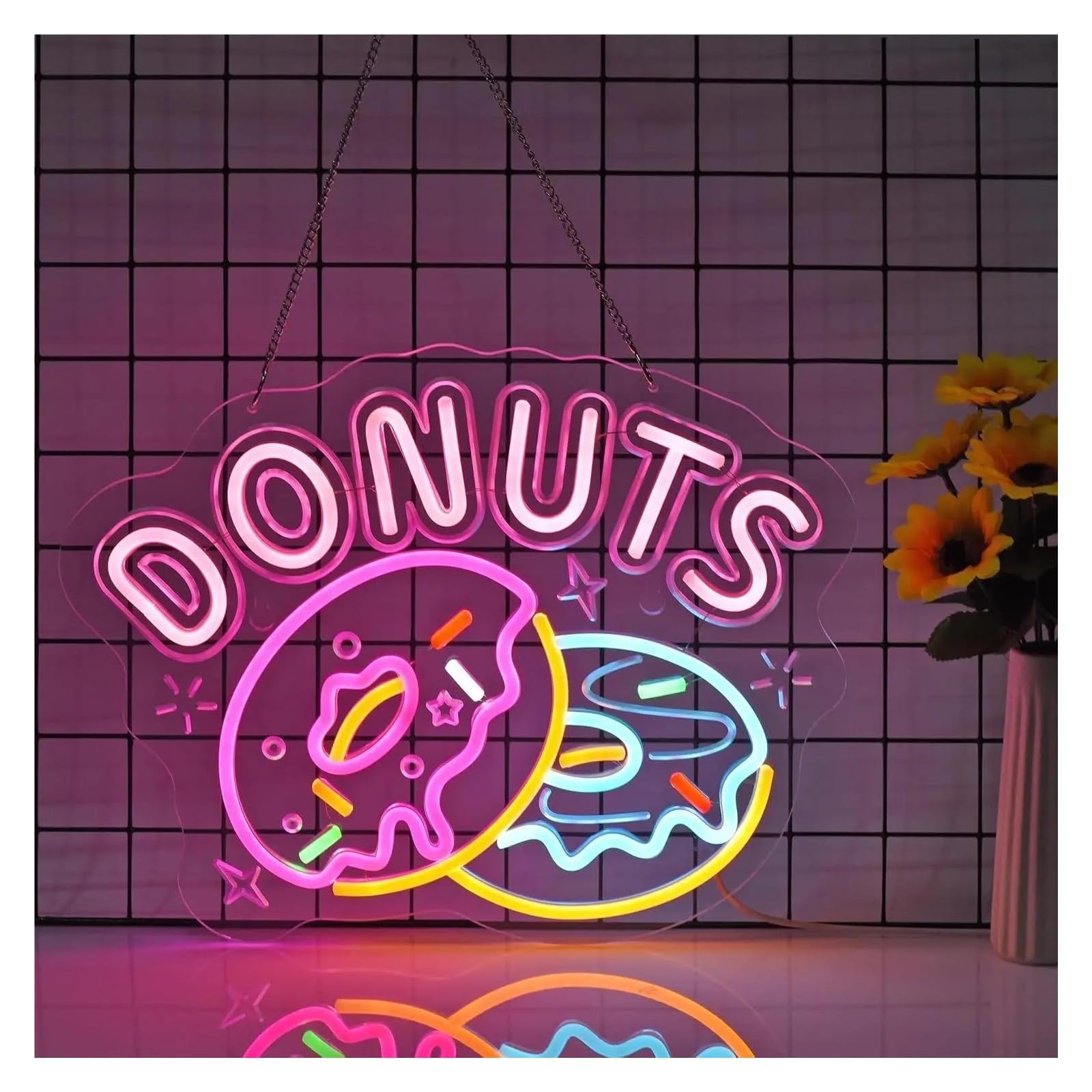 XENITE Hanging Art Neon Signs Donuts Neon Sign USB Dimmab LED Lights for Home Kitchen Business Cake Bakery Shop Restaurant Bar Cafe Fast Food Decor 14.96x11.68in