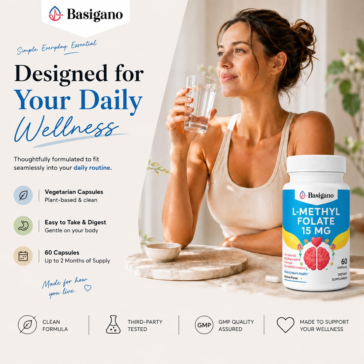 15mg L Methylfolate (5-MTHF)- Active Folic Acid-Enriched with Vitamins B6 and B12-60 Vegetarian Capsules - Non-GMO, Gluten-Free — Amazon image 6