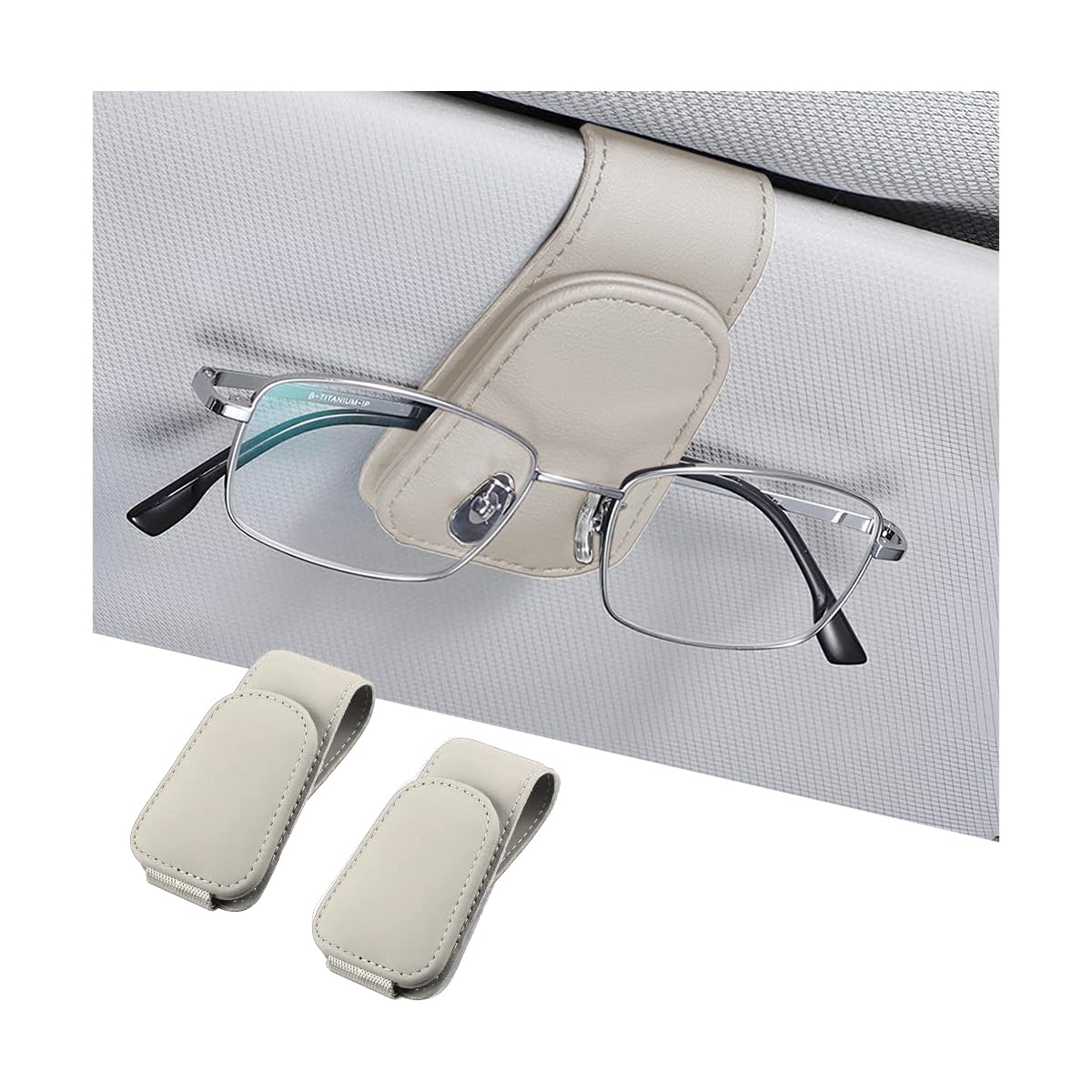 AICEL 2PCS Sunglasses Holders for Car Sun Visor, Magnetic Clip, Light Beige